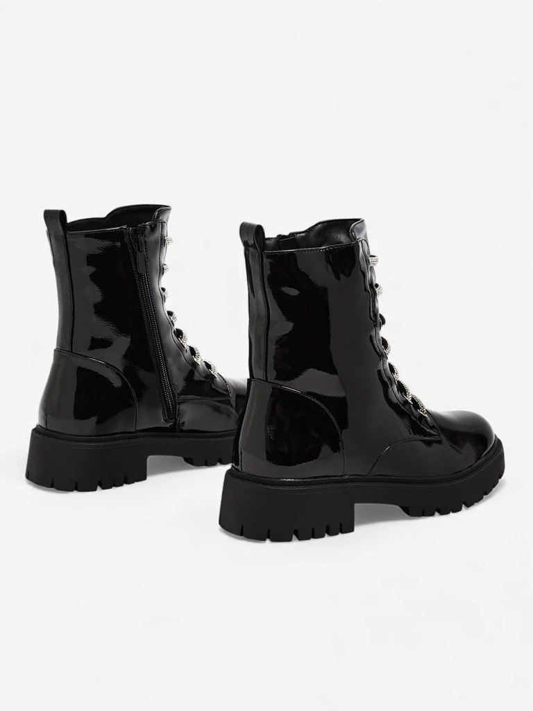 Patent Lace-up Women's Ankle Boots Velmini