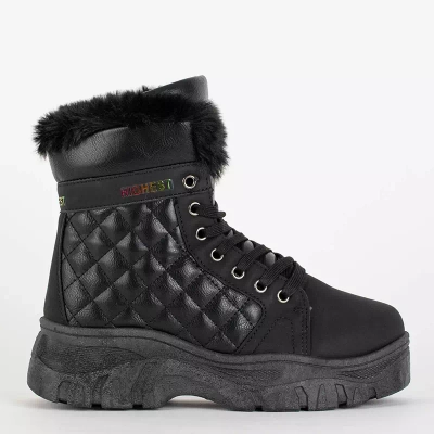 OUTLET Black women's boots with quilted upper Dubiy - Footwear