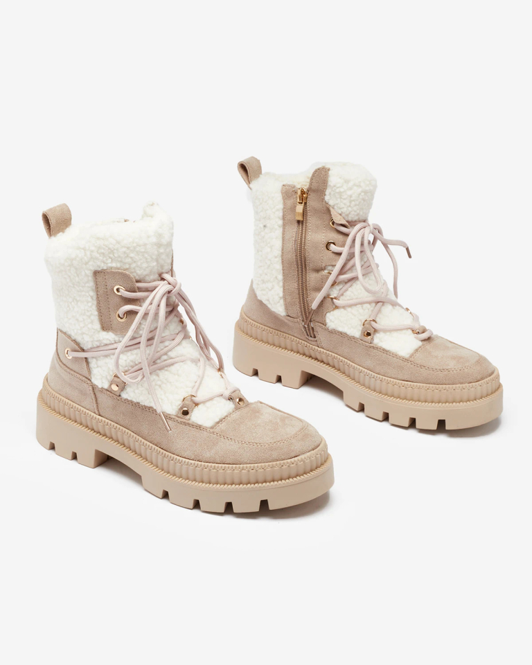 Royalfashion Light brown women's trapper boots with sheepskin Getatsa