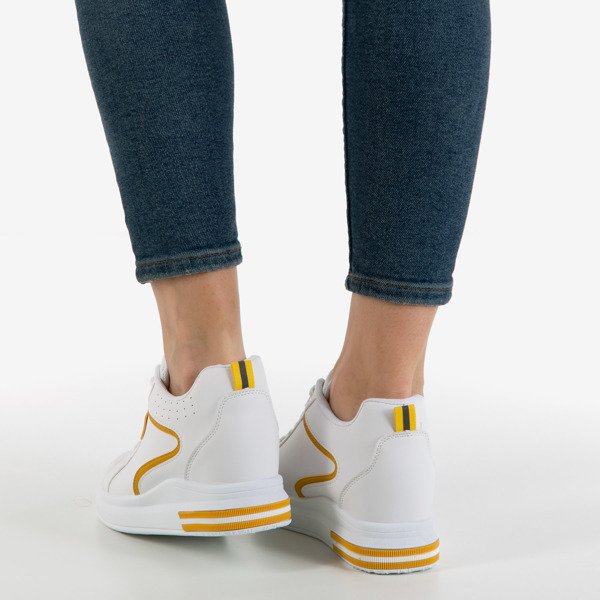 White and yellow women's sneakers with an indoor wedge heel Marcja - Footwear