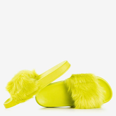 Neon green slippers with fur Millie - Footwear