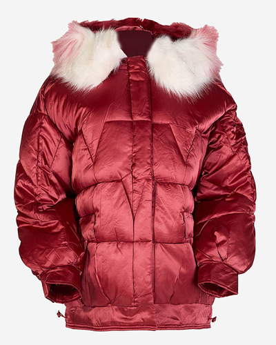 Maroon women's winter jacket with synthetic down fill - Clothing