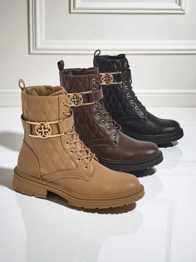 Sable Rose Quilted Faux Leather Ankle Boots