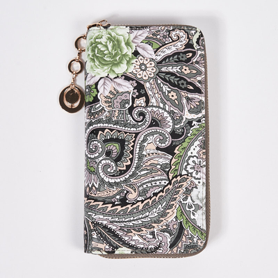 Green women's large wallet with a fashionable pattern - Accessories