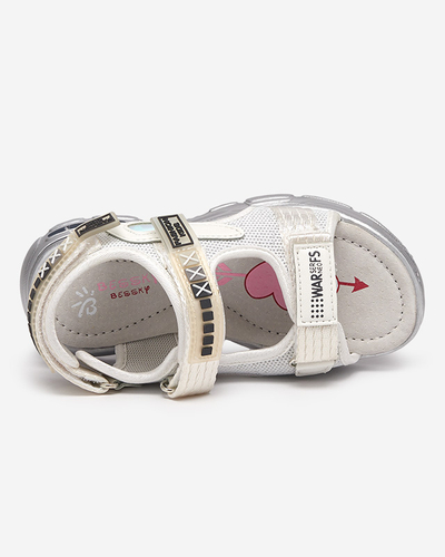 Baltas un sudraba krāsas bērnu sandales ar Velcro Mepoti - Apavi