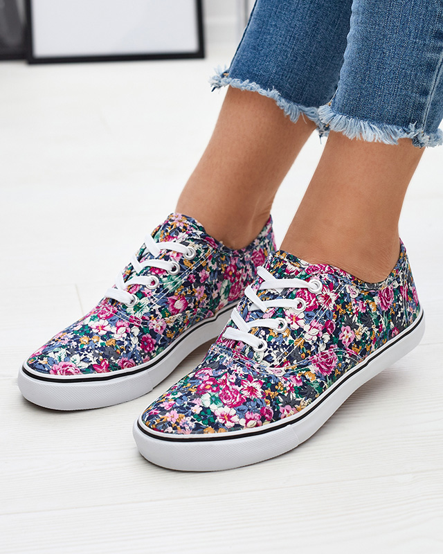 Navy blue women's sneakers with flowers Surfi - Footwear