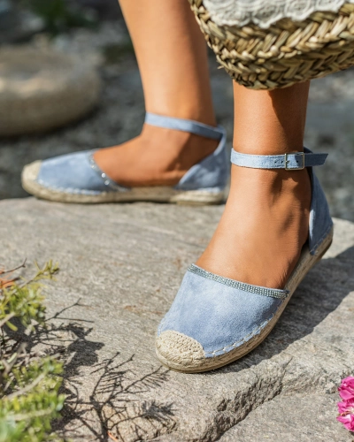 Royalfashion Women's espadrilles with zircons in blue Rieta