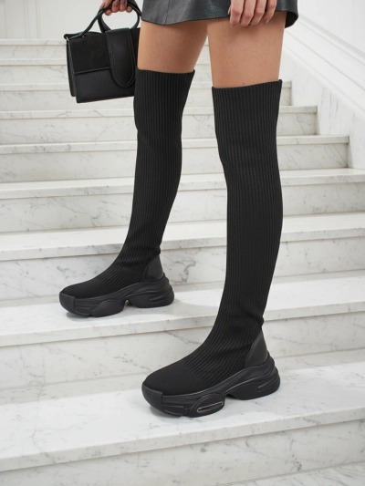 Ravmora Women's Long Slip-on Boots on a Thick Sole