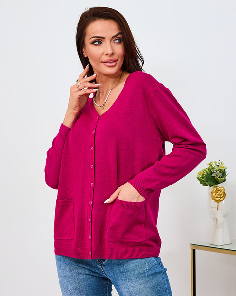 Royalfashion Dark pink women's cardigan sweater with pockets