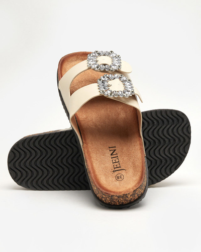 Beige women's slippers with clasps Oterina - Footwear
