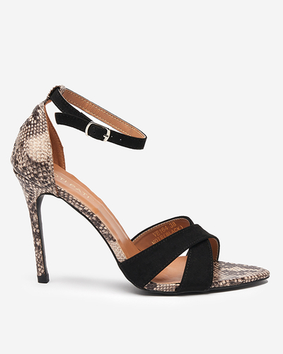 Black women's sandals with an embossed heel Halensi - Footwear