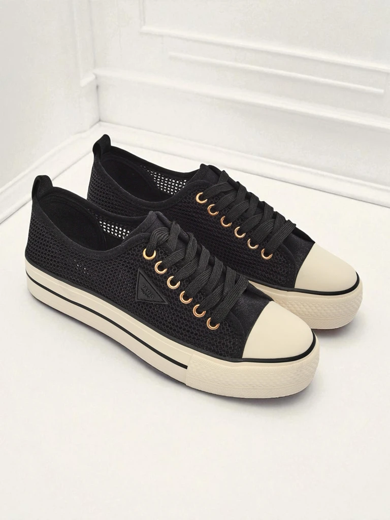 Melania Nero – damskie trampki z tkaniny mesh na płaskiej podeszwie 3cm