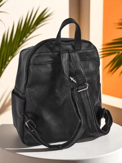 Woven Women's Backpack AURELIA by Królewska Moda made of Black Eco-Leather