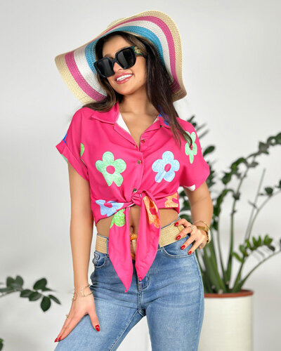 Royalfashion Sieviešu īsais krekls ar ziediem