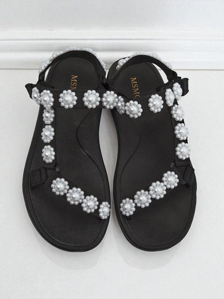 Sandały damskie Royalfashion Perseida czarne na platformie z perełkami