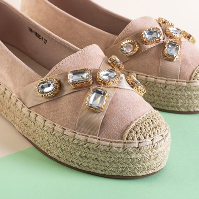 Light pink women's espadrilles on the platform with crystals Erilla - Footwear