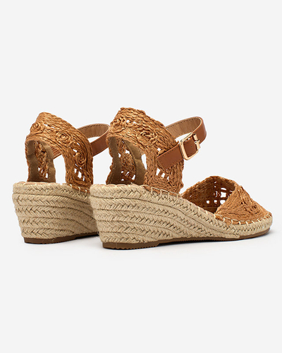 Royalfashion Braided women's sandals on heels in camel color Gluzja