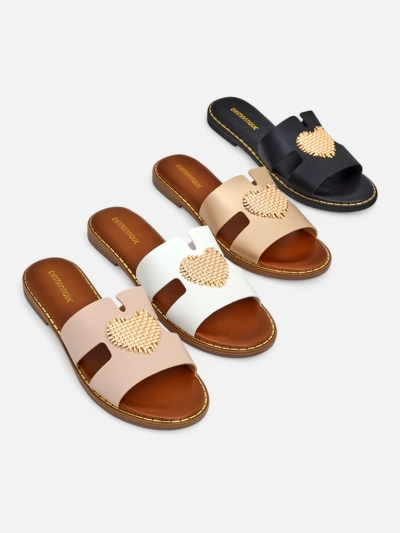 Royalfashion Sieviešu flip-flopi ar sirdi Zelta sirds