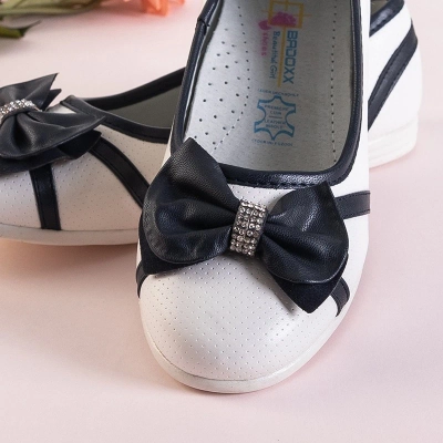 White and navy blue children's ballerinas with a Portia bow - Shoes