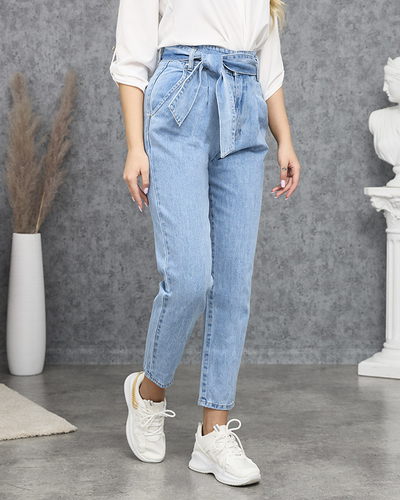 Женские синие mom jeans paperbag high-waisted - Одежда