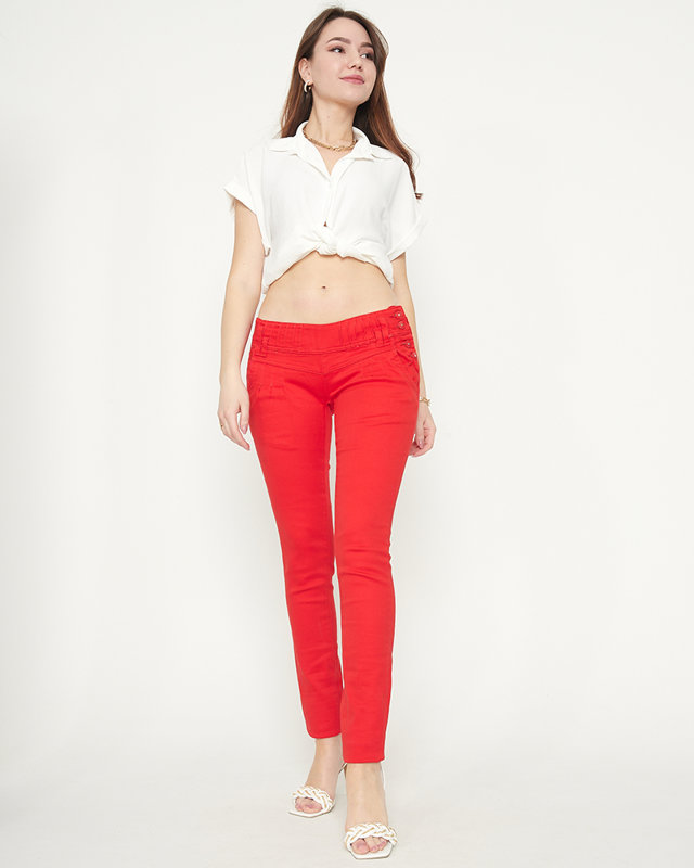 Women's low-waisted fabric trousers in red - Clothing