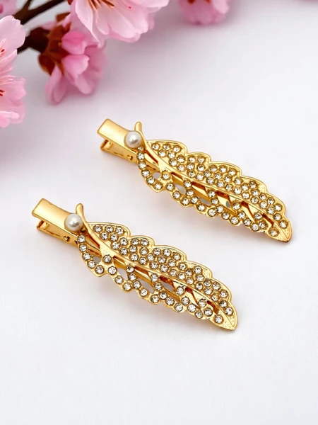 Royalfashion Matu sprādze ar rhinestones akmentiņiem lapas formā Crystal Leaf