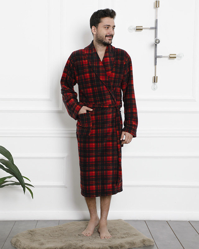Red and black checkered men's bathrobe - Clothing
