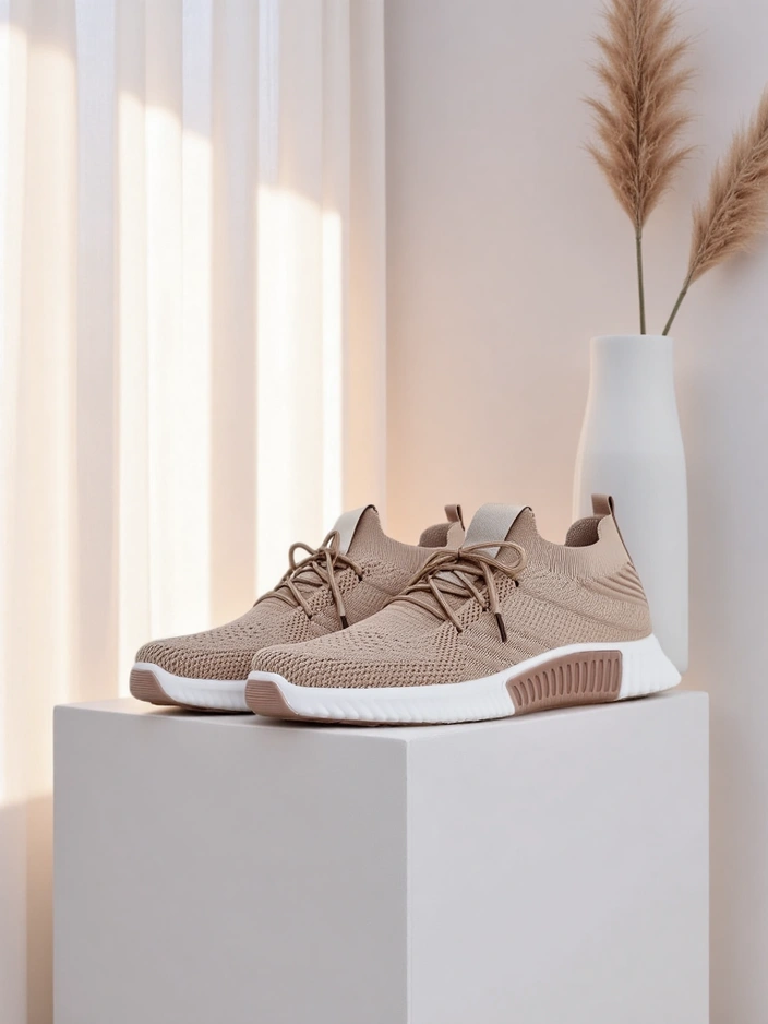 Aristea women's sneakers light brown flat heel fabric 3 cm