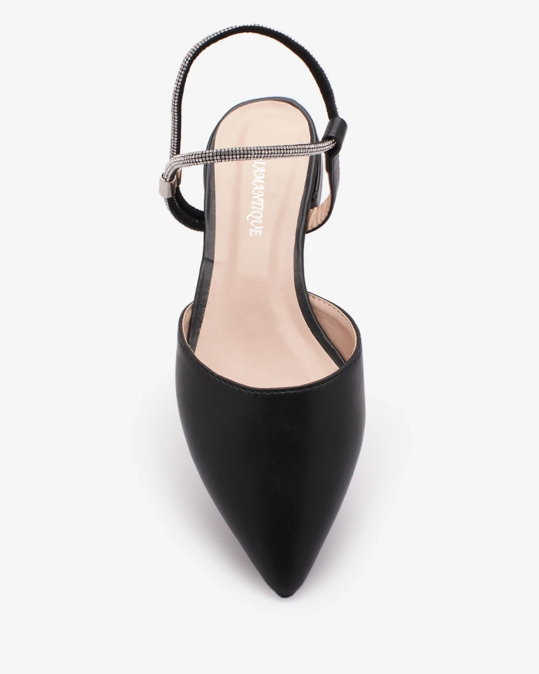 Royalfashion Black Women's Embellished Shimmer Sole Flat Heel Sandals