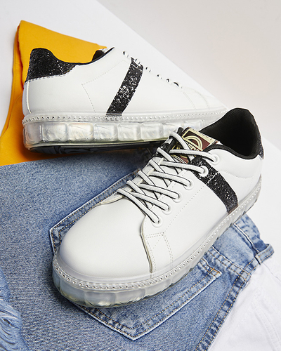 Women's sports shoes in white with black inserts Asxa- Footwear
