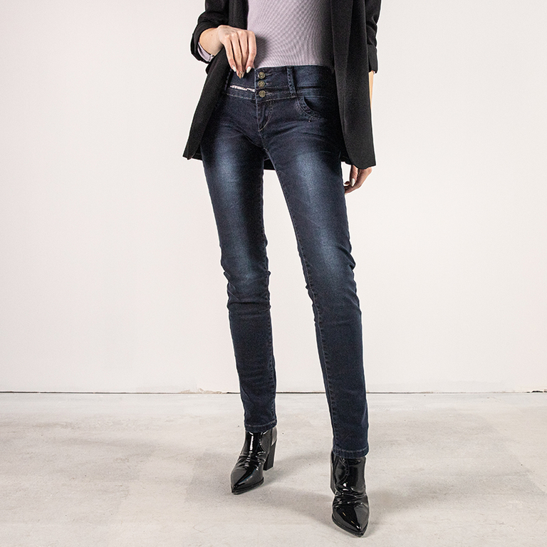 Women's navy blue straight jeans - Clothing
