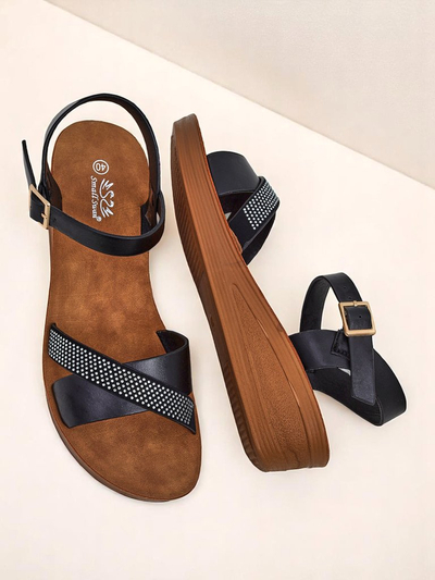 Royalfashion Женские босоножки на танкетке со стразами Allona