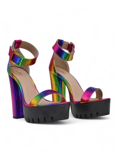 Royalfashion Women's holographic block-heeled sandals Fasirre