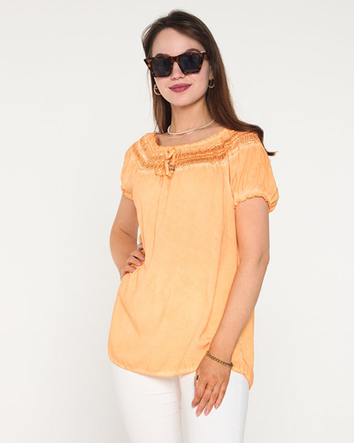 Women's orange cotton blouse with an openwork - Clothing