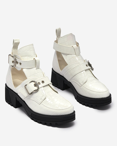White lacquered women's boots with cutout and embossing Malevib- Footwear