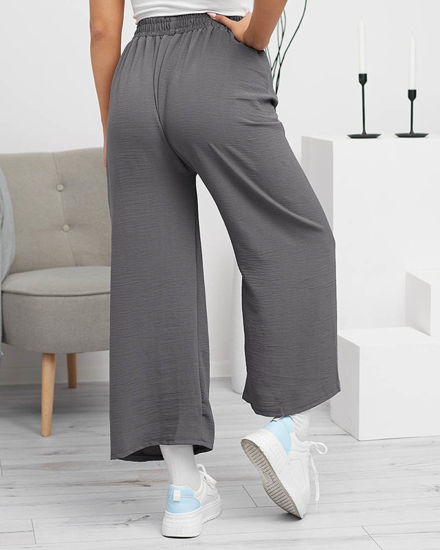 Dark gray ladies wide palazzo trousers with ornament - Clothing