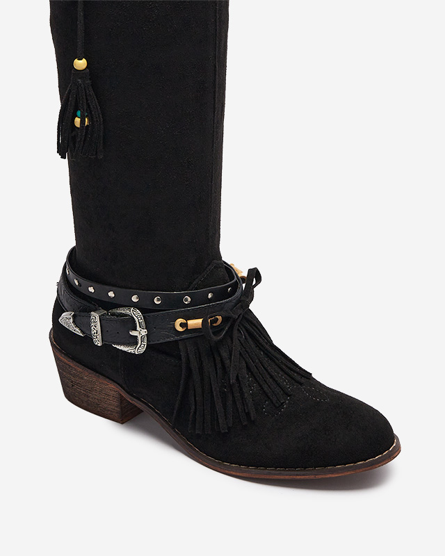 Black women's cowboy boots with Clarosai embellishments - Footwear