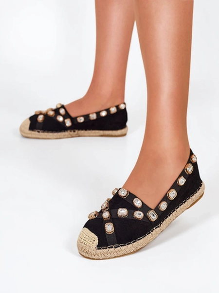 Black women's espadrilles with Wamba crystals - Footwear
