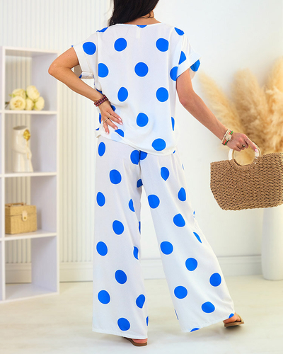 Royalfashion Кобальтовый белый женский комплект в горошек