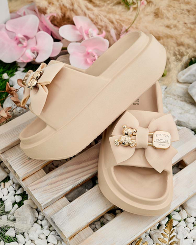 Royalfashion Women's rubber flip-flops with decorative bow Apis