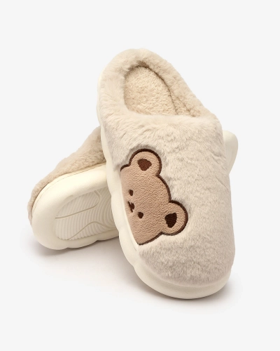 Royalfashion Women's fur slippers with teddy bear in light gray Fetemes