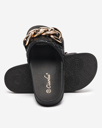 Women's black slippers with Lyrynn decoration- Footwear