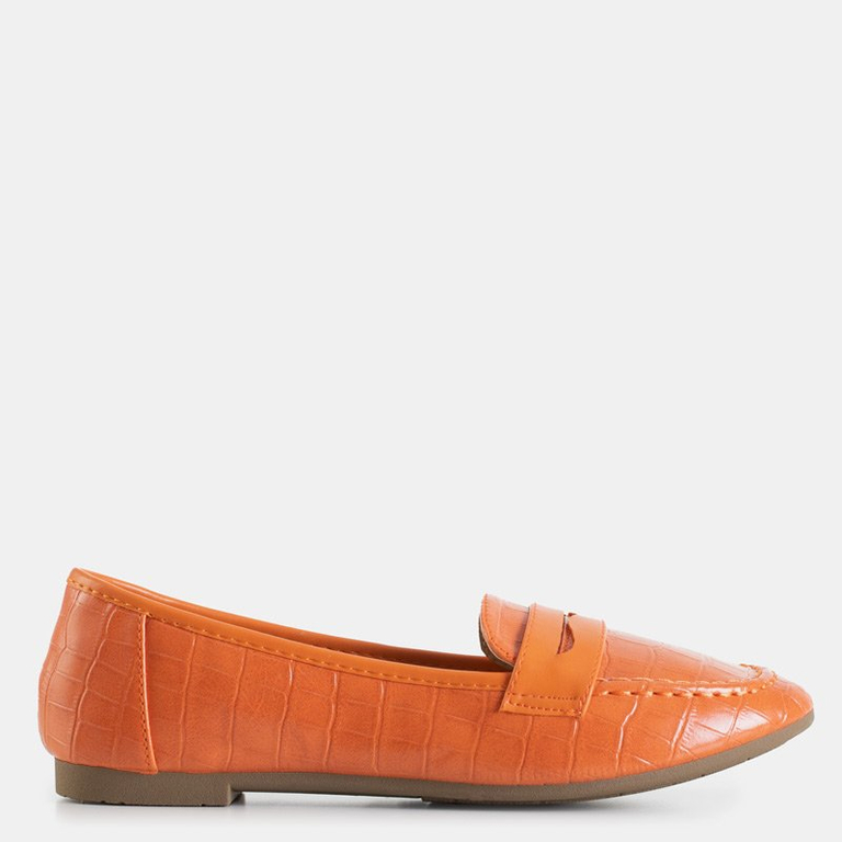 Orange women's moccasins with Satoko embossing - Shoes