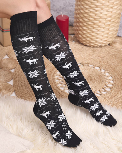 Women's Black Long Christmas Socks - Underwear