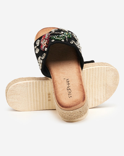 Black women's slippers with Stevoa stones - Footwear