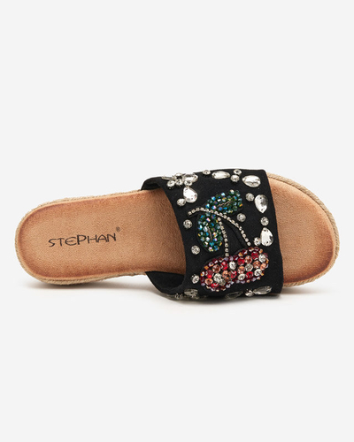 Black women's slippers with Stevoa stones - Footwear
