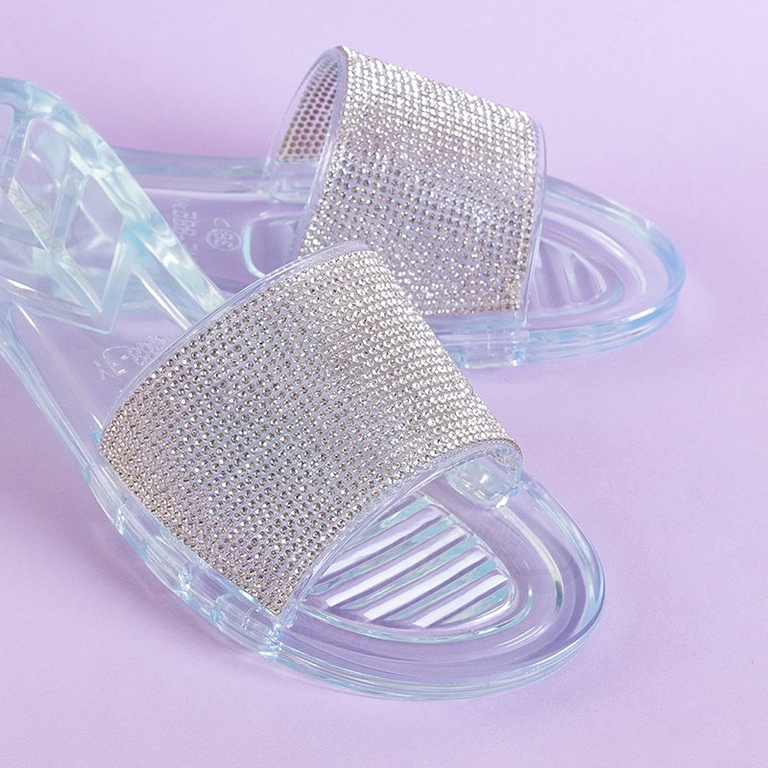 Silver women's rubber slippers with cubic zirconia Niamh - Footwear