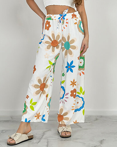 Royalfashion Sieviešu platās bikses ar ziedu rakstu