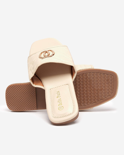 Women's beige eco-leather slippers with golden Daliso decoration - Footwear