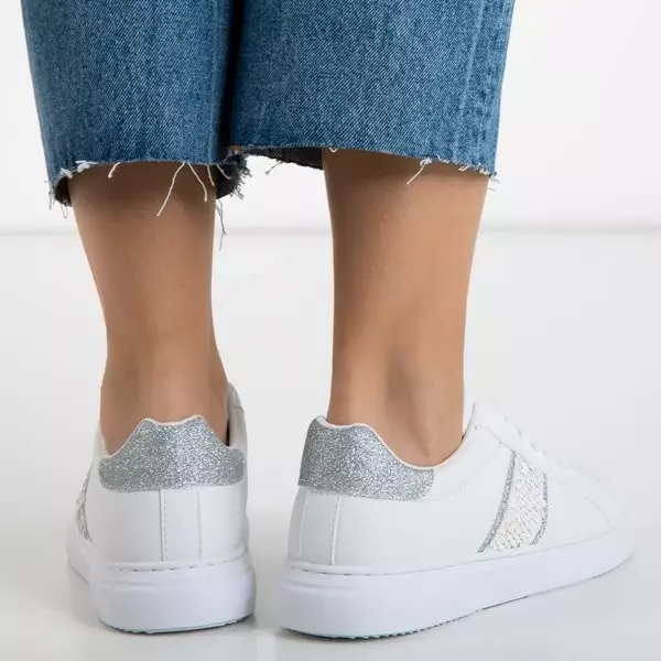 Białe sportowe tenisówki damskie ze srebrnymi wstawkami Hypnosis - Obuwie